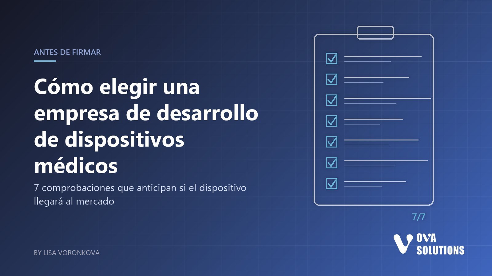 Portada del artículo sobre cómo elegir una empresa de desarrollo de dispositivos médicos: portapapeles con siete casillas marcadas